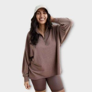 Aerie Sunday Soft Quarter Zip Sweatshirt and Bike Shorts Brown 2 Piece Set XS